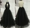 Vintage Black Tulle Halter Evening Prom Dresses Łuk Plisowane Drapowane Imperium Talii Eleganckie Formalne Suknie Wieczorowe Vestidos De Festia Cocktail