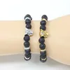 Charm Armband Pretty Antik Guldpläterad Buddha Leo Lion Head Bracelet Black Lava Stone Beaded Armband för män Kvinnor Pulseras Hombre