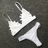 Sexy White Malha Flor Bordada Estappy Biquini Micro Banheira Swimsuit Thong Swimwear Mulheres Bikini Brasileiro