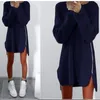 Fashion Women Long Sleeve Autumn Knitted Zippers Side Jumper Sweater Dress Loose Tunic Baggy Dresses HO931626