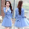 Kvinnors Trench Coats Spring Koreanska Slim Outwear Kvinnor Lace Splice 2021 Dubbelbröst Coat Overcoat Plus Size Womens Clothing M-3XL