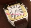 New Hot Sell Men 44mm W20107 rostfritt stål läderband lyx Silverguld BEZEL HANDBAKT MÄNSLIGA MEKANISKA MEKANISKA