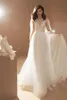 Bohème Une Ligne Robes De Mariée Sheer Jewel Cou Dentelle Applique Robes De Mariée Tulle Plage Boho Zipper Retour Robe De Mariée