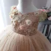 Vestidos de flores de encaje brillantes y lujosos para niña, vestidos de novia con perlas para niña, vestidos vintage para desfile, vestidos f054