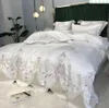 Luxo europeu jacquard conjunto de cama 4 pçs branco bordado capa cama cetim sedoso algodão princesa colcha capa edredão lençol pillowc2474