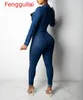 Dames Jumpsuits Rompertjes Sexy Vrouwen Vierkante Kraag Lange Mouw Bodycon Casual Denim Jumpsuit Elegante Stretch Jeans Romper O241T