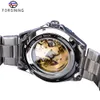 Forsining Mechanical Mens 시계 최고 브랜드 고급 자동 인 Man Watch 스테인리스 스틸 골격 블루 다이얼 방수 캐주얼 시계 203m