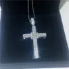 Handmade Big Cross Wisiorek Naszyjnik 925 Sterling Silver 5A Cyrkon CZ Długi Party Wesele Wisiorek Dla Kobiet Mężczyzn Luksusowa Biżuteria