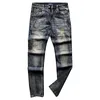 Европейские и американские весенне-осенние джинсы со старыми дырками и нашивками, мужские облегающие, эластичные, маленькие прямые трубки, молодежный тренд