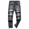 2023 Mens Designers blossade jeans Hip Hop Spliced ​​Fleared Jeans Ejressed Ripped Slim Fit Denim Trousers Mans Streetwear Washed Pants Storlek 28-38