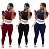 Kadın Moda Eşofman Kısa Kollu Katı Renk T Gömlek Kırpma Üst + pantolon Tayt 2 Parça Set Kıyafetler Spor Yaz T-shirt Takım Elbise