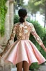 Sexy Pink Arabic Cheap Homecoming Dresses 2020 Deep V-Neck Lace Applique Knee Length Short Prom Cocktail Party Graduation Party Club Wear