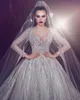 Luxury Beading Wedding Dress Princess Illusion Long Sleeve Wedding Gowns Sexy Deep V Neck Ball Gown Bridal Dresses