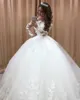 Princess Off Shoulder Ball Gown Wedding Dresses Elegant Transparent Long Sleeves Puffy Classical Wedding Gowns Hand Make Flower La2983