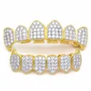 18k Real Oro Oro Punk Hiphop Dental Bouth Grillz Brettura Bling Cubic Zircon Rock Vampire Denti Grills Grills Rapper Cap dente Ebraico Jew7789552