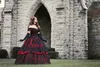 Gothic Belle Rood Zwart Kant Trouwjurk Vintage Lace-up Corset Steampunk Doornroosje Off Schouder Plus Size Bruidsjurk273L