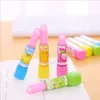 Hot cheap price unique lipstick shape pencil eraser popular fruit color kitty color young girls love eraser for gift