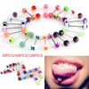 100 stks / partij lichaam sieraden mode gemengde kleuren tong tounge ringen bars barbell tong piercing