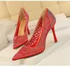 Plus size 34 to 40 41 42 43 pink rhinestone lace high heels dress shoes bridal wedding shoes red white silver purple black gold champagne