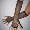 2018 크로 셰 뜨개질 레이스 펑크 고딕 디스코 의상 긴 Fishnet 댄스 메쉬 핑거리스 장갑 뜨거운 판매