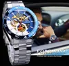 Orologio da uomo meccanico Forsining Orologio da uomo automatico di lusso delle migliori marche Orologio da polso casual impermeabile con quadrante blu scheletro in acciaio inossidabile