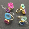 10Pcs Irregular Mixed Random Color Double Druzy Geode Stone Rings Gold Electroplated Dyed Agate Quartz Gemstone Dual Rings Adjustable Size