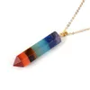 Colliers avec pendentif en pierre de chakra arc-en-ciel, quartz naturel, cristal de guérison Reiki, bijoux cadeaux pour femmes, prisme hexagonal, pendule, breloques