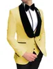 Mode Geel Bruidegom Tuxedos Zwart Revers Groomsmen Mens Trouwjurk Uitstekende Man Jas Blazer 3 Stuk Suit (Jas + Broek + Vest + Tie) 1681