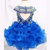 Gorgeous Royal Blue Girls Pageant Dresses Ball Gown Beads Crystals Cupcake Ruffles Tutu Skirt Short Kid Formal Party Dresses