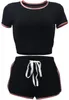 Striped Style Female Casual Clothes Sets Short Sleeve Crop Tops Bandage Bottom Women Bodycon Sleep Wear Pajama Sets