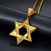 Hip Hop Bling Iced Out Gold Color Stainless Steel Jewish Star of David Hexagram Pendants Necklaces for Men Rapper Jewelry310I