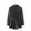 Vrouwen Black Sequin Blazer Speelpakjes Double Breasted Overall Lange Mouwen Glanzende Jumpsuit Vrouwelijke Toevallige Romper Overalls Pak Y190502