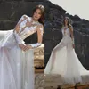 Rüya A Hattı Gelinlik Uzun Kollu AYDINLATMA Tül Illusion Korsajlı Gelinlik Tren Boho Gelin Gowns Sweep