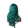 WoodFestival women's green wig long curly hair heat resistant fiber wavy wigs synthetic cosplay good quality