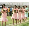 2020の短いピンクのアフリカの花嫁介添人のためのドレスのための1つの肩の国のレースのアップリケ膝の長さと100歳未満のメイド名誉ガウン