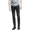 Män Mode Märke Designer Ripped Biker Jeans Distressed Moto Denim Joggers Förstörda Knee Black Läder Pläterad Patch Jeans