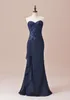 Navy Blue Lace Chiffon 2019 Moeder van de Bruid Jurken met Jas Kralen Gedrapeerde Vloerlengte Elegante Formele Avondjurk Moeder van Bruid