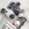 3D Panda Cute Cases For iPhone 15 14 Pro Max 13 12 11 XR XS X 8 6 Rabbit Genuine Hair Bling Diamond Fluffy Fur Girl Soft TPU Cartoon Holder Cover Luxury Skin