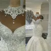 Lusso 2019 Abiti da sposa a sirena araba con collo alto Perline Cristalli Corte dei treni Plus Size Abito da sposa Abiti da sposa Personalizzati