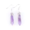 WOJIAER naturel améthyste pierres précieuses boucles d'oreilles pendantes hexagonales pointues Reiki Chakra perles pour femmes bijoux R3058