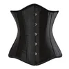 Women Black 16pcs Steel Bones Satin Underbust Padded Lace-up Corset Body Shapers Waist Trainer Slimming Shaperwear Plus Size XS-6XL