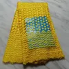 Tissu africain en dentelle guipure française, joli look, jaune, soluble dans l'eau, brodé, pour robe, 5Yards/pièce, BW28-4