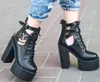 2019 mode femmes gothique bottes à lacets bottines Patchwork plate-forme Punk chaussures Ultra très haut talon Bootie bloc talon épais