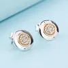 18K Yellow gold pltad Stud Earring with Original box for Pandora 925 Sterling Silver CZ diamond pave Earrings Women Men gift jewelry set