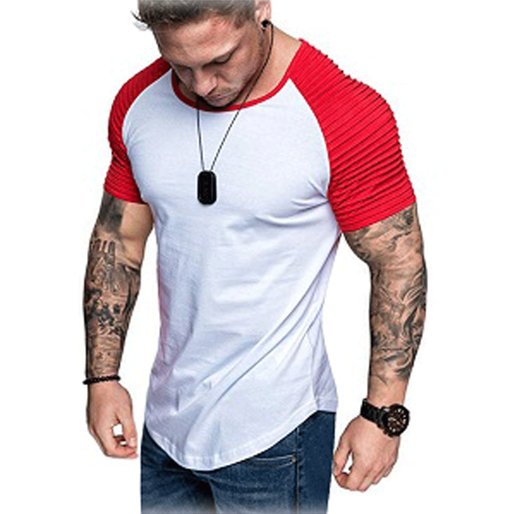 Homens Moda Verão Camiseta Patchwork Roupas Homens Slim Fit O Pescoço Camisas de Manga Curta Músculo Masculino Algodão Tee Tops Plus Size