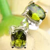 LuckyShine Fijne Sieraden Groene Peridot Dames Oorknopjes 925 Sterling Verzilverd Ovale Geboortesteen Oorknopjes 8X6M278I