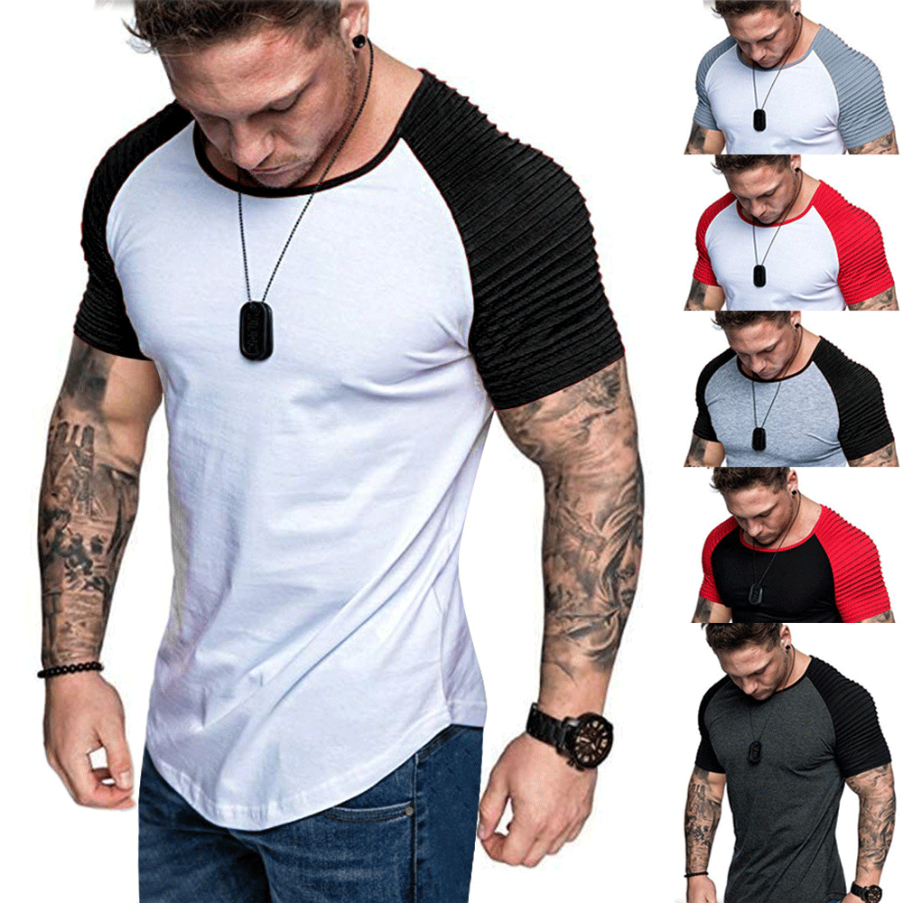 T-shirt moda uomo estate patchwork vestiti uomo slim fit o collo manica corta muscolo camicie maschili tee in cotone taglie forti