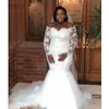 2019 Plus Size Mermaid Wedding Dresses African Sheer Long Sleeves Lace Appliques Wedding Gowns Off the Shoulder Cheap Bridal Dresses