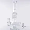 10 pulgadas Hookahs Doble filtrado Bong de vidrio transparente Perc en línea Mushroom Oil Rigs Reciclador Fumar tamaño de tubería de agua con junta de 14.4 mm