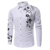 Men's Casual Shirts Mens Long Sleeve Fashion Rose Flower Gold Print Floral Shirt Slim Fit Clothing